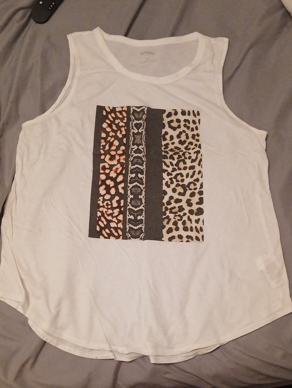 Express White Tank with Leopard & Snake Stripe Graphic